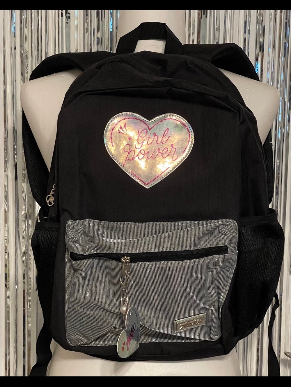 Girl Power Black Backpack with Silver Front Pocket